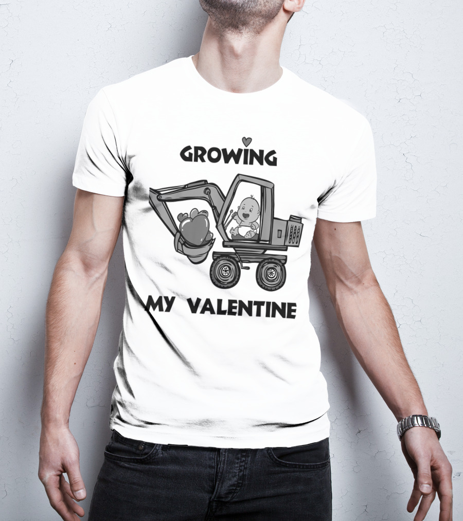 Growing My Valentine Heart Excavator Boys T-Shirt