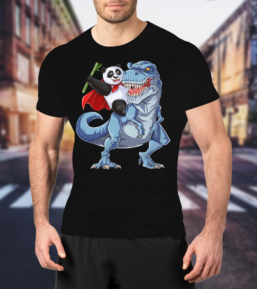 Panda Riding Dinosaur Rex Funny Pandas Bear 3 T-Shirt