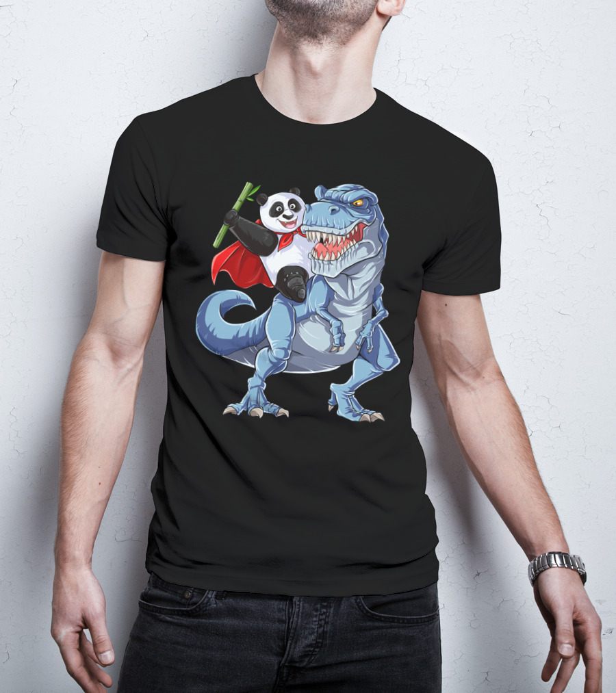 Panda Riding Dinosaur Rex Funny Pandas Bear 3 T-Shirt