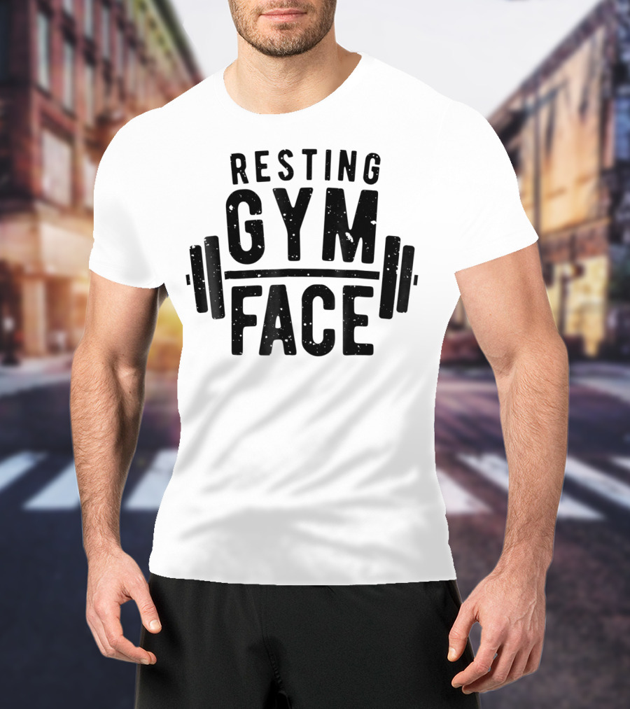 Resting Gym Face Fitness Funny Workout Barbell T-Shirt