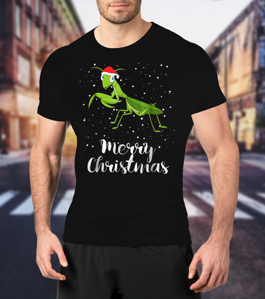 Merry Christmas Praying Mantis Santa Hat Matching Family Group T-Shirt