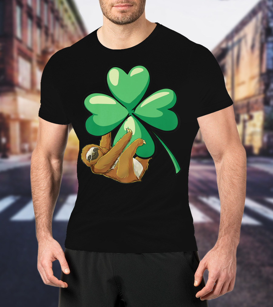 Sloth Hugging Shamrock St Patricks Day Women Girls Lucky Charm T-Shirt