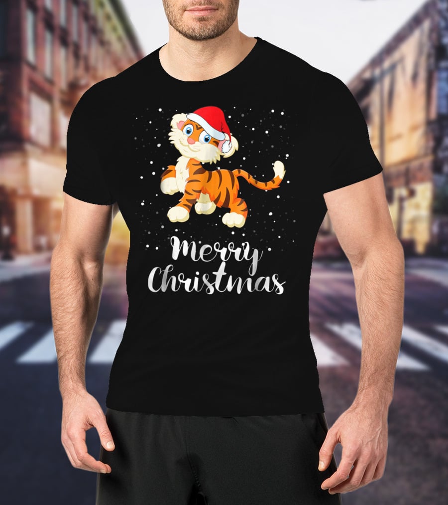 Merry Christmas Tiger Funny Christmas Matching Family Group T-Shirt