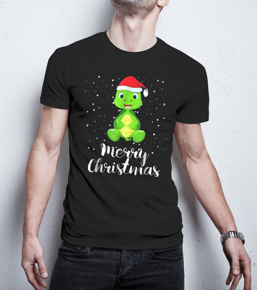 Merry Christmas Cute Turtle Santa Hat Family Group T-Shirt