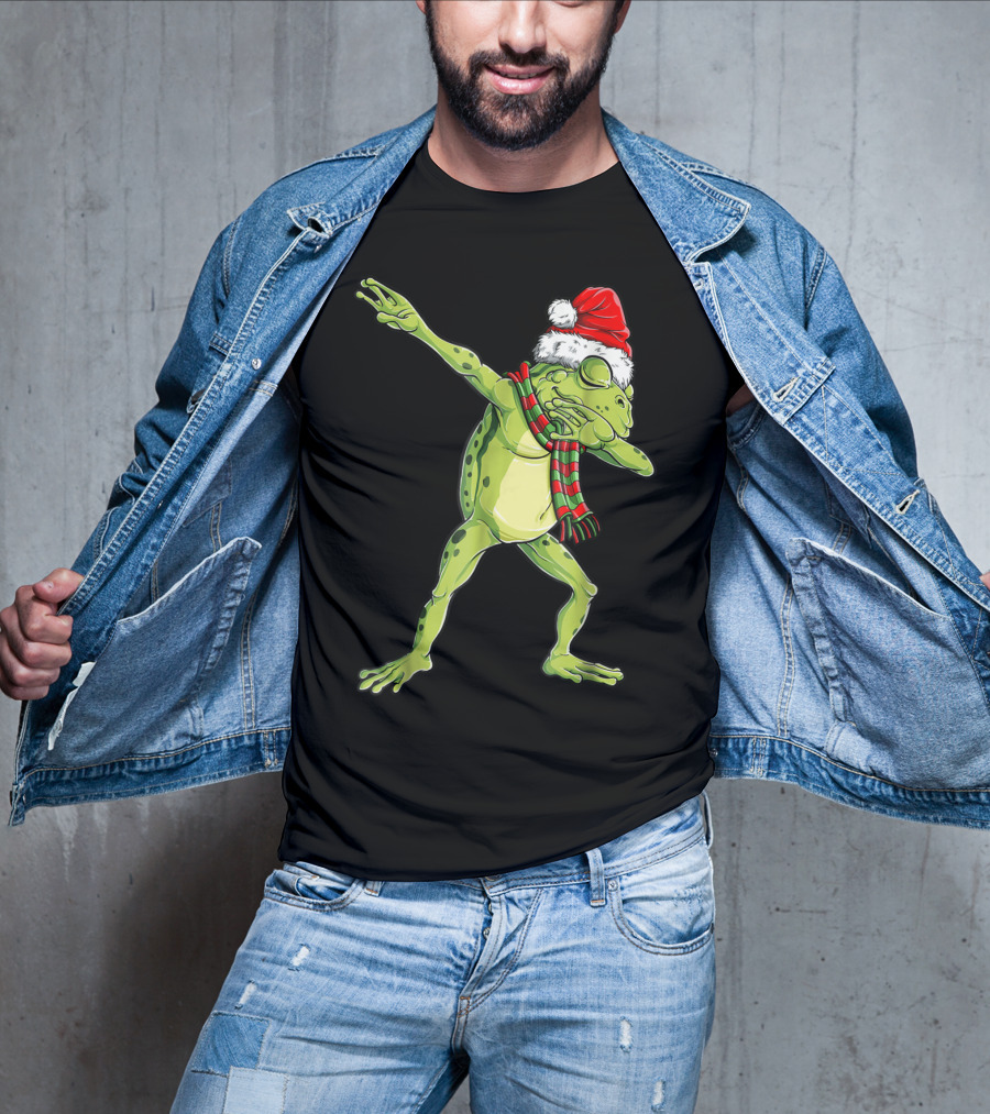 Christmas Dabbing Frog With Santa Hat And Scarf T-Shirt