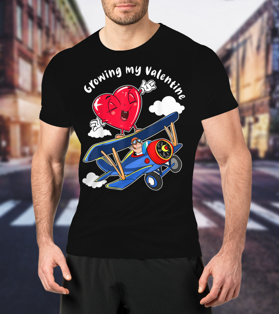 Growing My Valentine Cute Airplane Heart7 For Child Baby T-Shirt