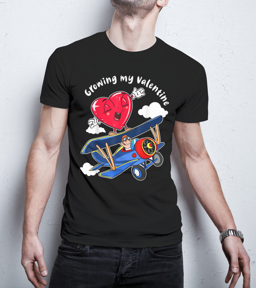Growing My Valentine Cute Airplane Heart7 For Child Baby T-Shirt