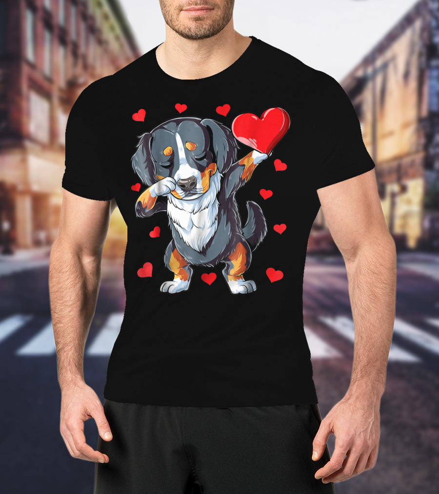 Bernese Mountain Dog Dabbing Heart Valentines Day Boys18 T-Shirt