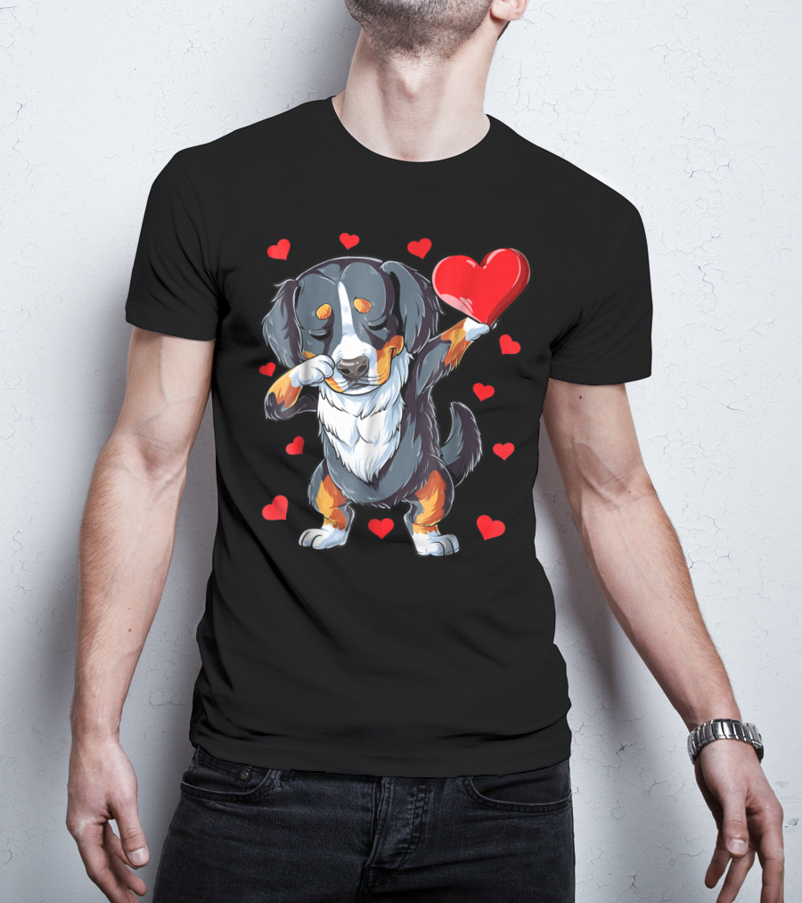 Bernese Mountain Dog Dabbing Heart Valentines Day Boys18 T-Shirt