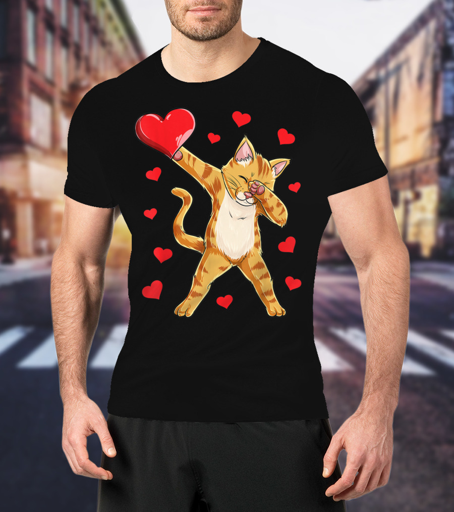 Dabbing Cat Heart Valentines Day Girls Kitten Lover 14 T-Shirt