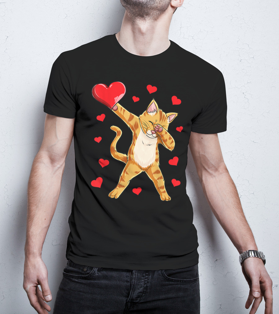 Dabbing Cat Heart Valentines Day Girls Kitten Lover 14 T-Shirt