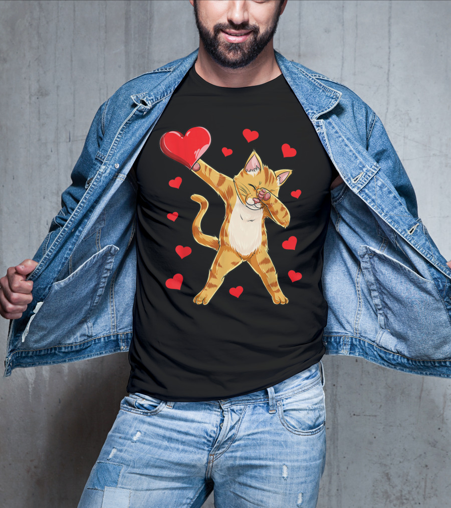 Dabbing Cat Heart Valentines Day Girls Kitten Lover 14 T-Shirt