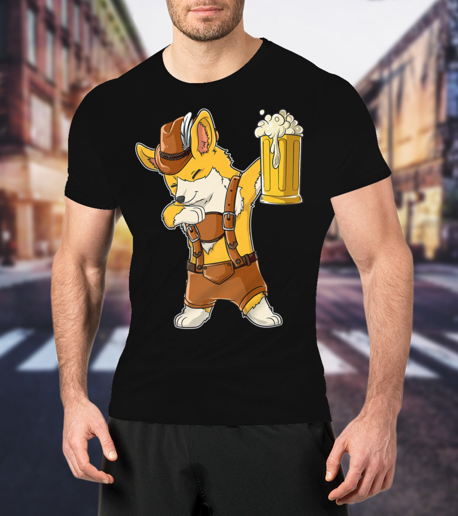 Dabbing Corgi In Lederhosen With Beer Mug At Oktoberfest T-Shirt
