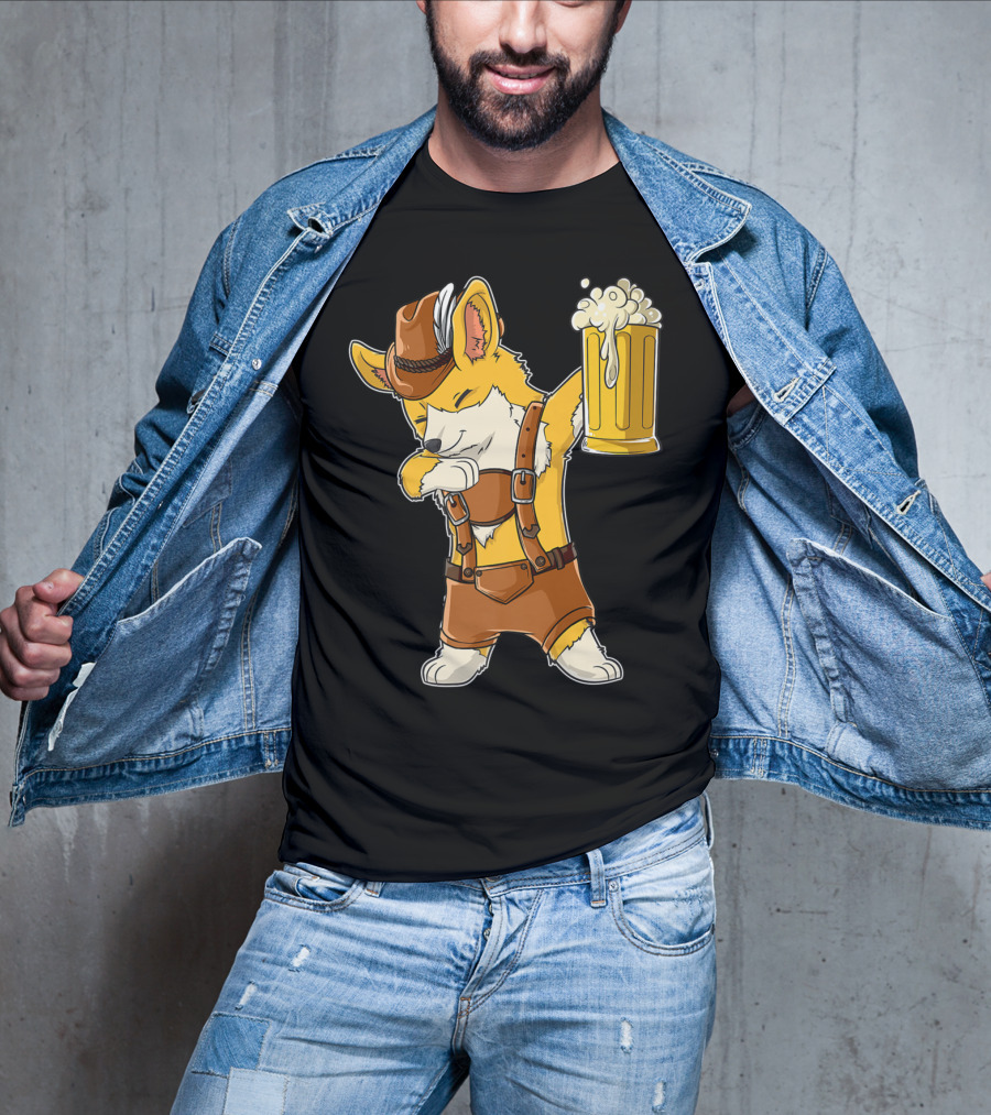Dabbing Corgi In Lederhosen With Beer Mug At Oktoberfest T-Shirt