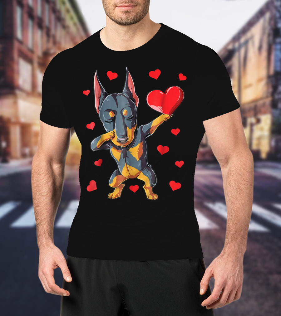 Dabbing Doberman Heart Valentine's Day Dog Lover Boys 9 T-Shirt