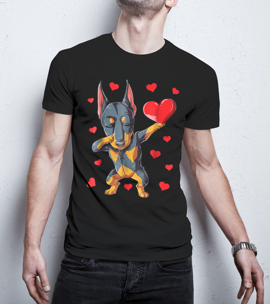 Dabbing Doberman Heart Valentine's Day Dog Lover Boys 9 T-Shirt