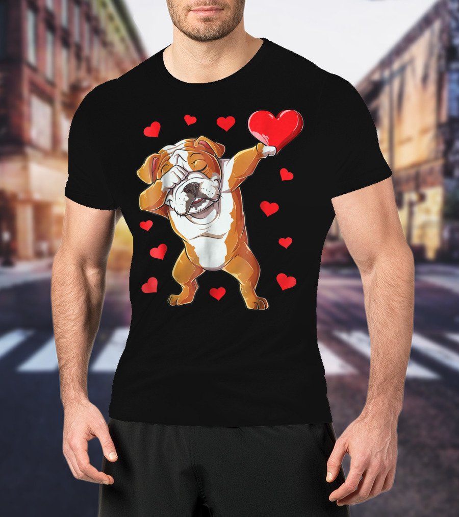 Dabbing English Bulldog Valentines Day Dog Heart Boys16 Romantic Gesture T-Shirt