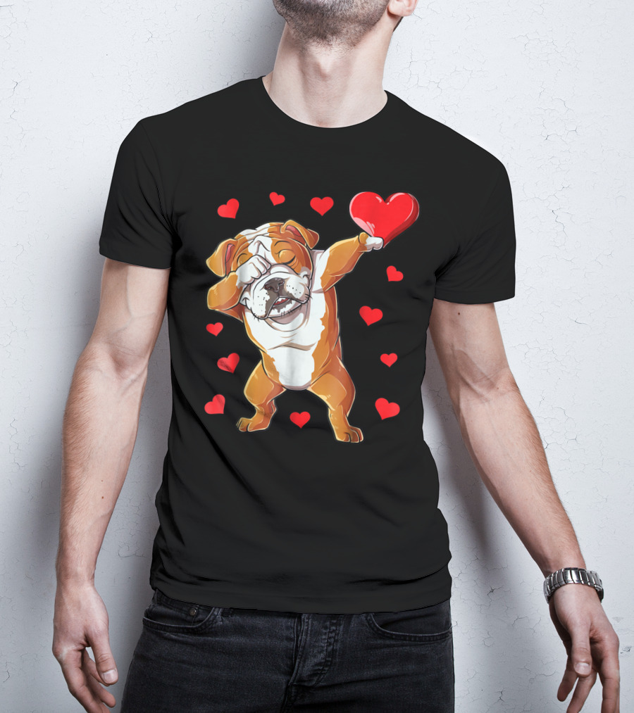 Dabbing English Bulldog Valentines Day Dog Heart Boys16 Romantic Gesture T-Shirt