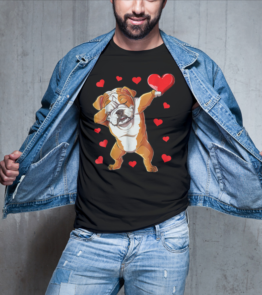 Dabbing English Bulldog Valentines Day Dog Heart Boys16 Romantic Gesture T-Shirt