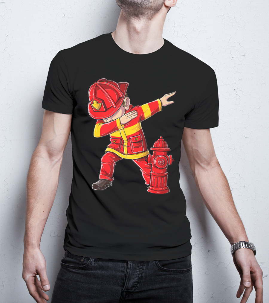 Dabbing Firefighter With Fire Hydrant Dab Dance Funny T-Shirt