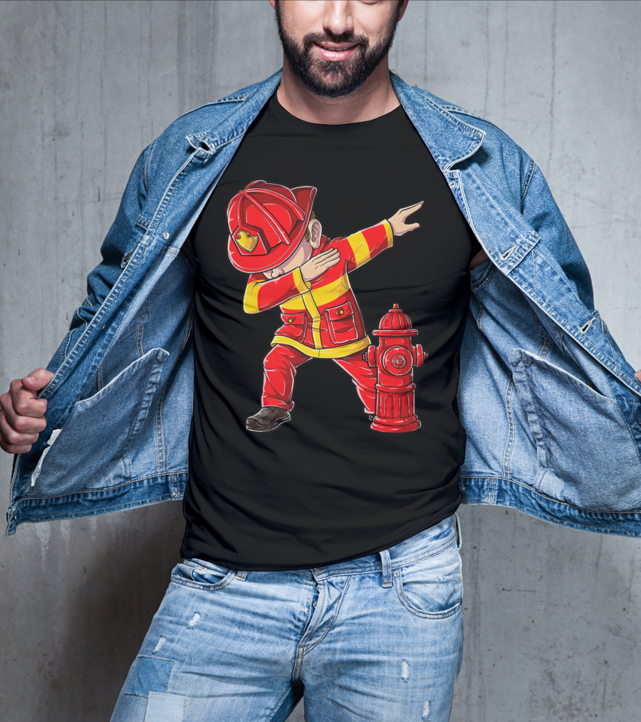 Dabbing Firefighter With Fire Hydrant Dab Dance Funny T-Shirt