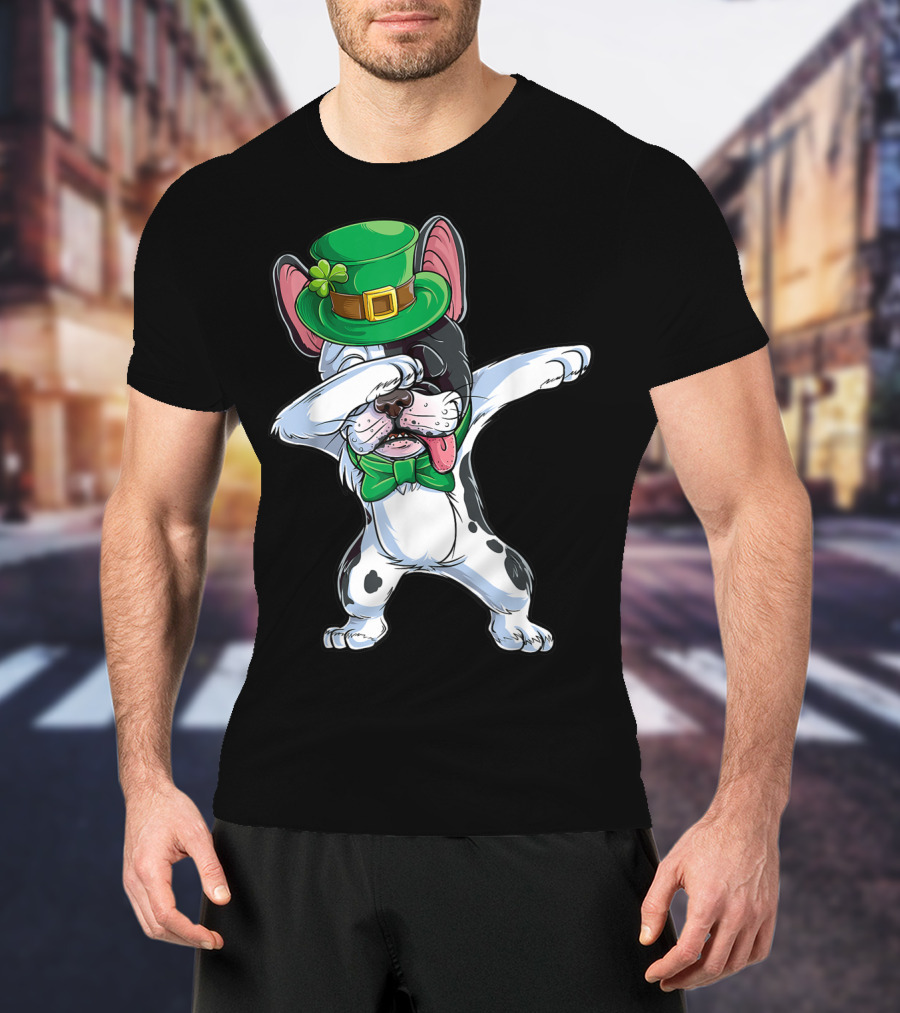 Dabbing French Bulldog St Patricks Day Leprechaun Hat Bow Tie T-Shirt