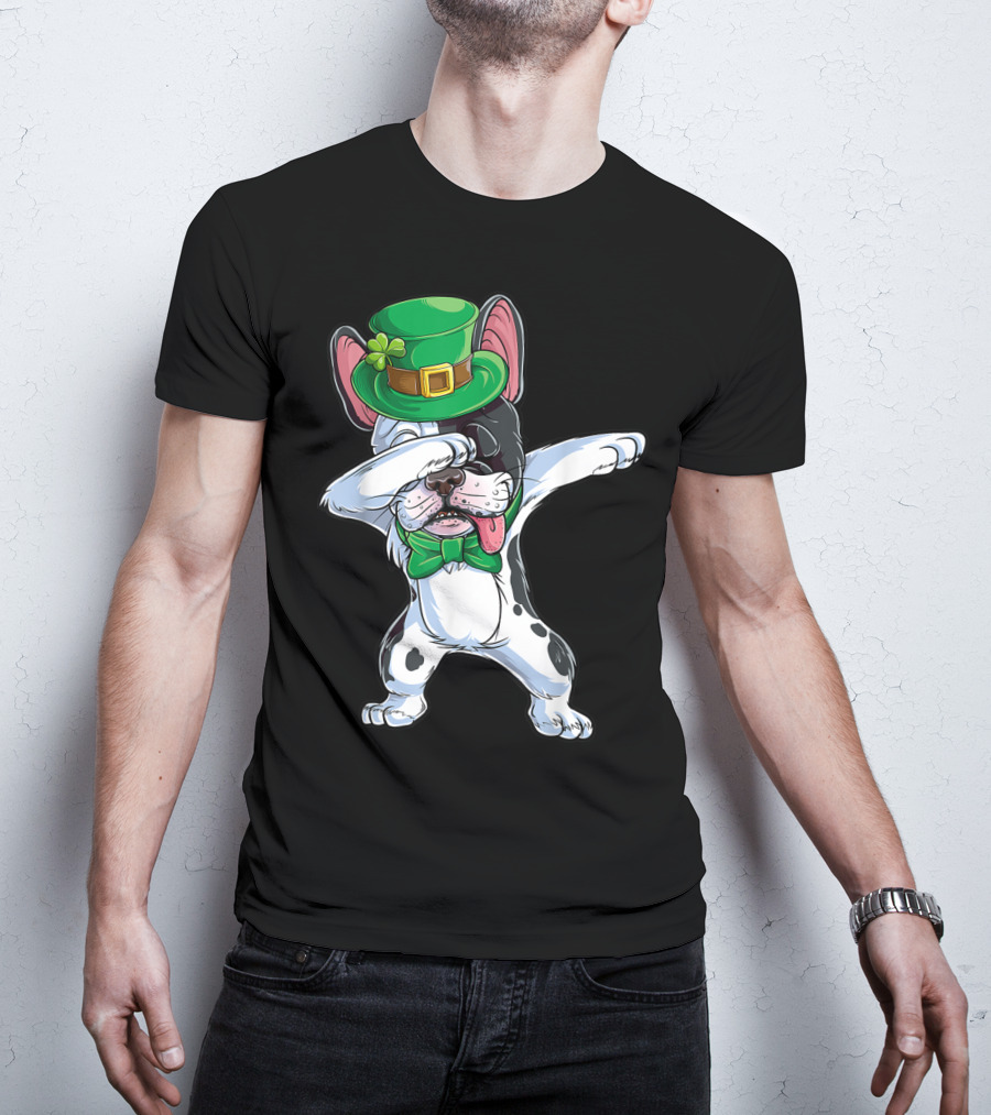 Dabbing French Bulldog St Patricks Day Leprechaun Hat Bow Tie T-Shirt