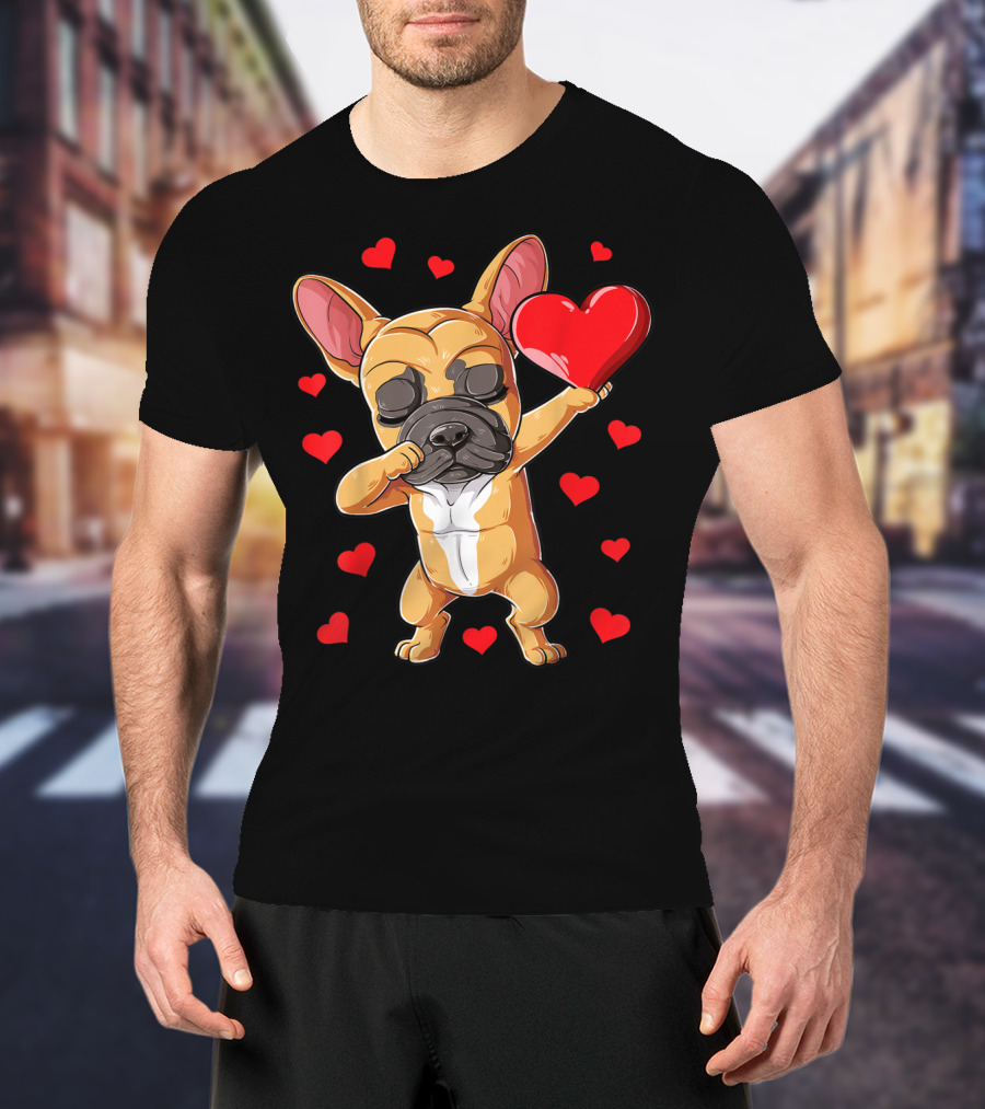 Dabbing French Bulldog Valentine’s Day Dog Heart Boys10 Red Hearts T-Shirt