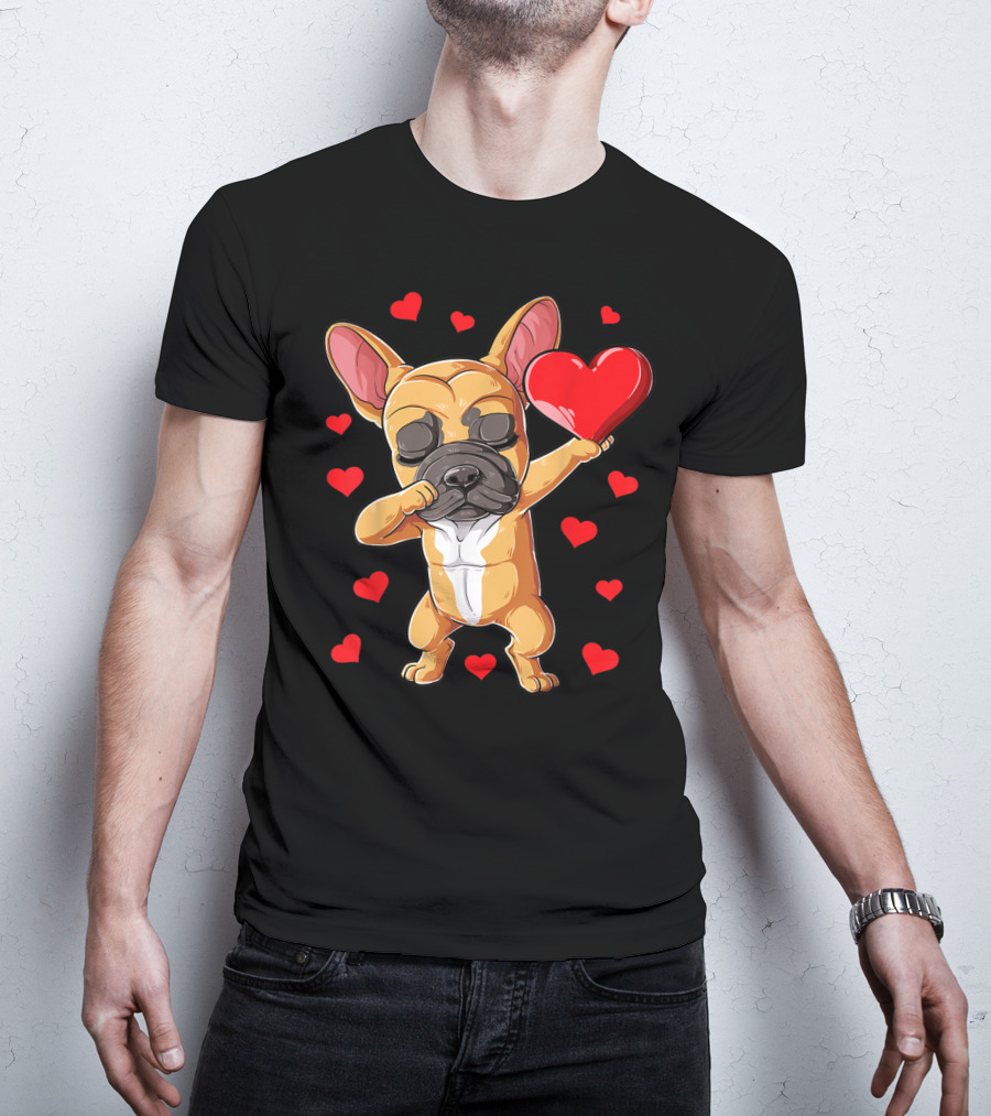 Dabbing French Bulldog Valentine’s Day Dog Heart Boys10 Red Hearts T-Shirt