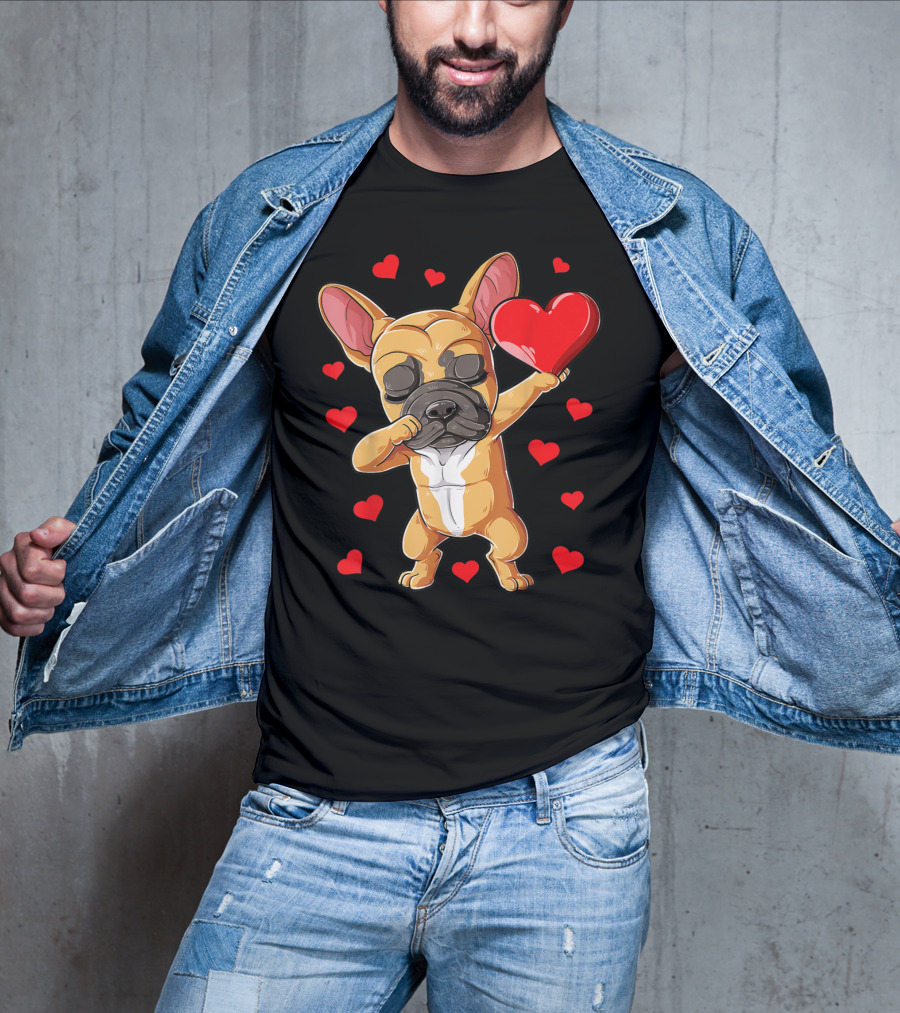 Dabbing French Bulldog Valentine’s Day Dog Heart Boys10 Red Hearts T-Shirt