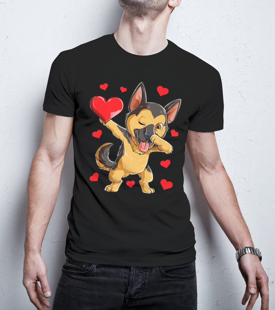 German Shepherd Dabbing Valentine Dog Heart Boys T-Shirt