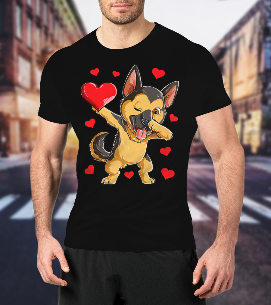 Dabbing German Shepherd Valentine Dog With Hearts Boys Love T-Shirt