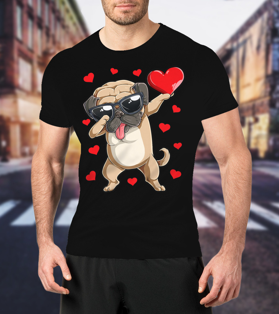 Valentines Day Dog Lover Heart Dabbing Pug Boys Love10 T-Shirt