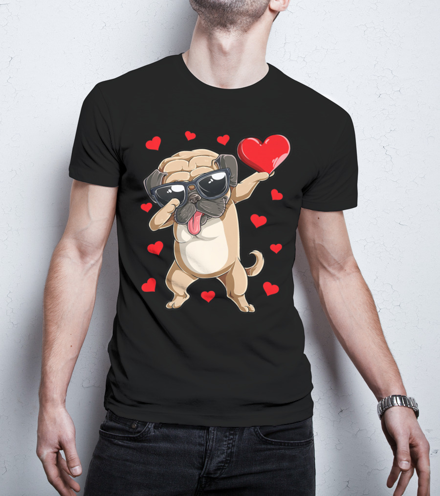 Valentines Day Dog Lover Heart Dabbing Pug Boys Love10 T-Shirt