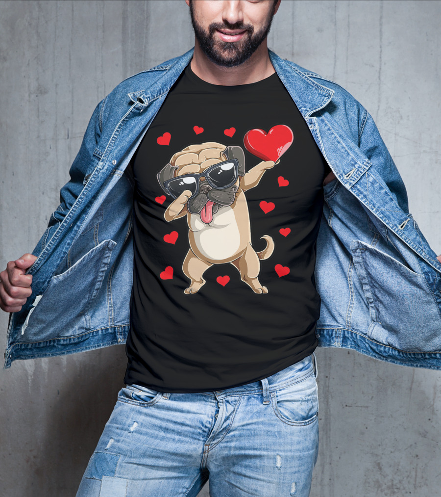 Valentines Day Dog Lover Heart Dabbing Pug Boys Love10 T-Shirt