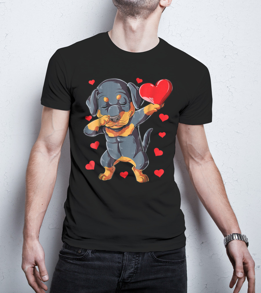Valentines Day Dabbing Rottweiler Heart Dog Lover Boys15 T-Shirt