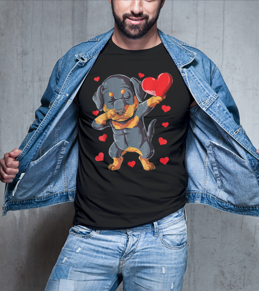 Valentines Day Dabbing Rottweiler Heart Dog Lover Boys15 T-Shirt