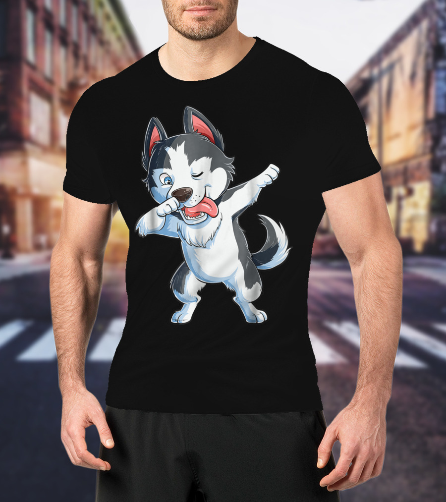 Dabbing Siberian Husky Boys Dab Dance Puppy Lover15 Cartoon Puppy Dance Move T-Shirt