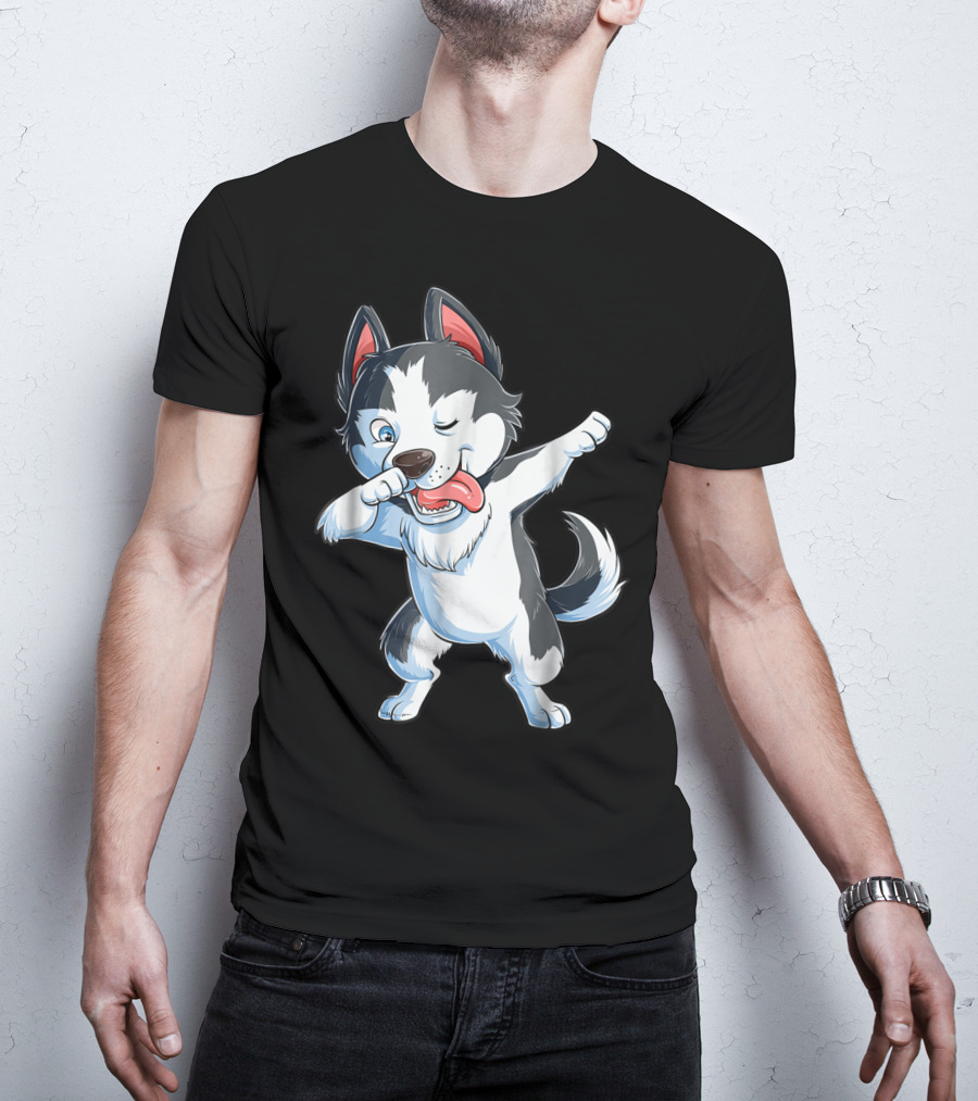 Dabbing Siberian Husky Boys Dab Dance Puppy Lover15 Cartoon Puppy Dance Move T-Shirt