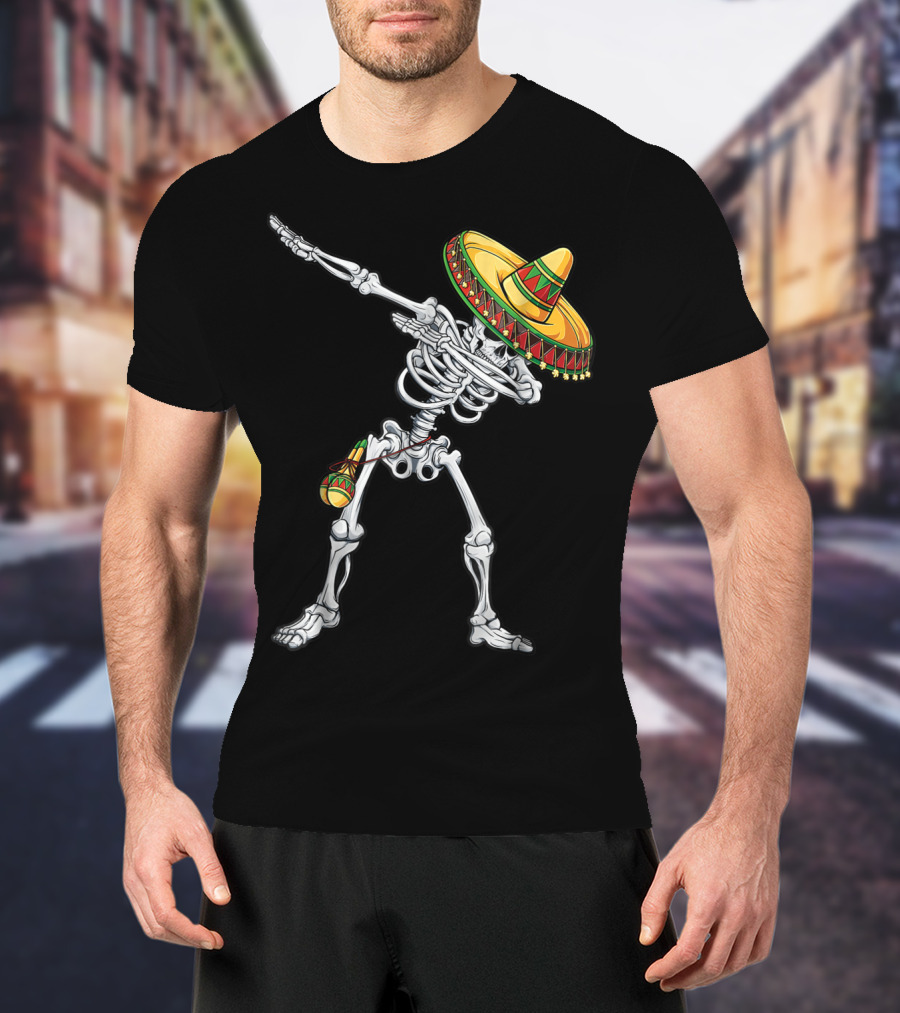 Skeleton Dabbing Sombrero Cinco De Mayo T-Shirt