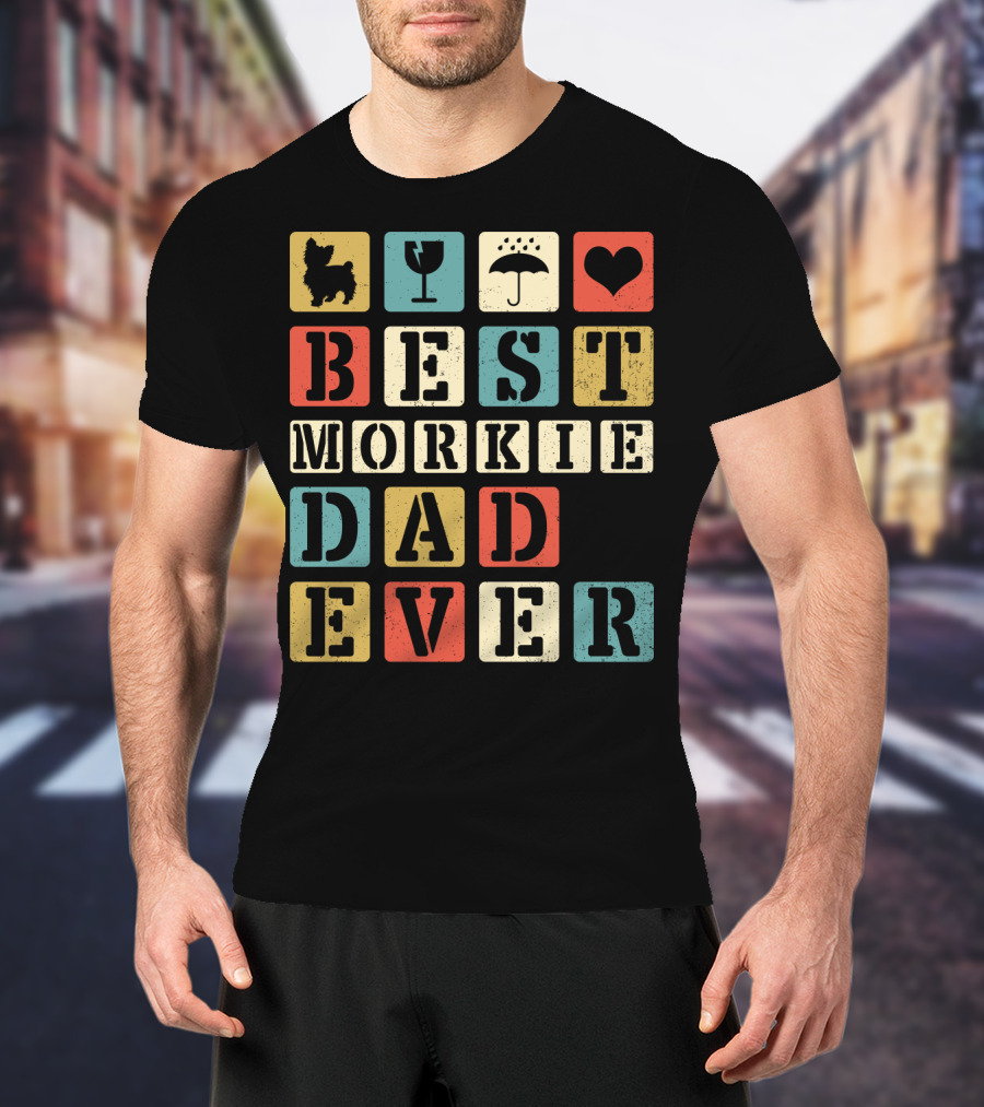Best Morkie Dad Ever Vintage Style92 Blocks Heart Dog Elements T-Shirt