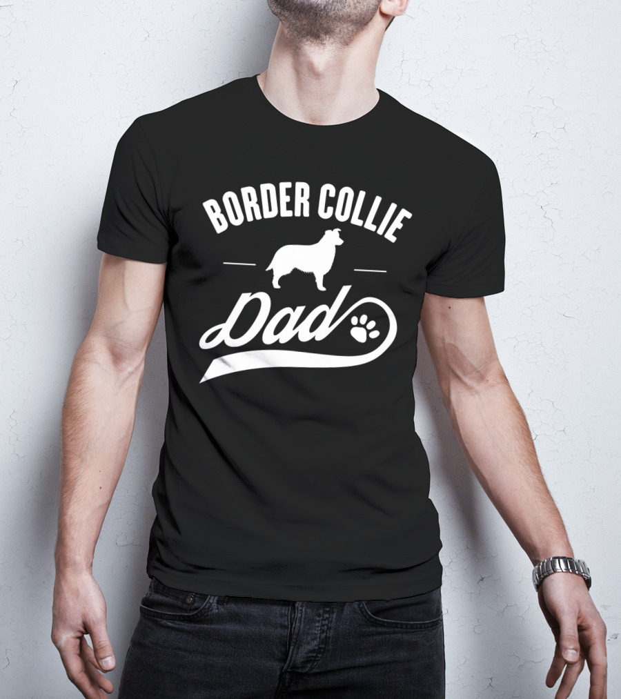 Border Collie Dad Dog Owner Lover Paw Prints T-Shirt