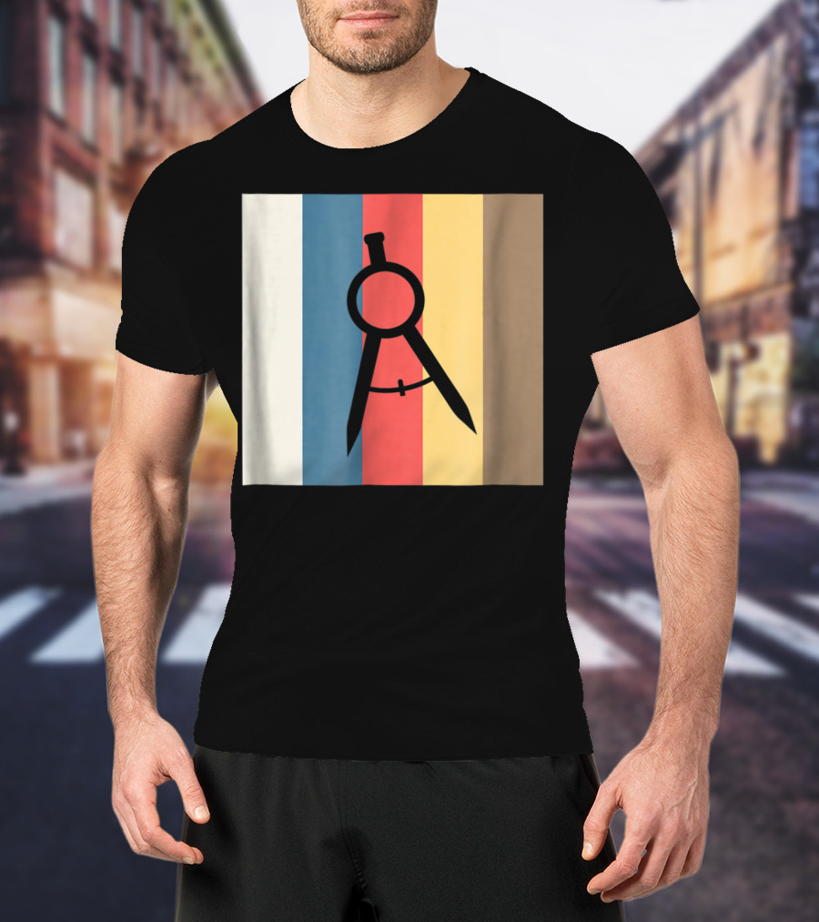 Cool Divider Vintage Architecture Compass On Retro Color Stripes T-Shirt