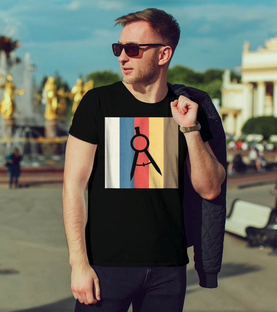 Cool Divider Vintage Architecture Compass On Retro Color Stripes T-Shirt