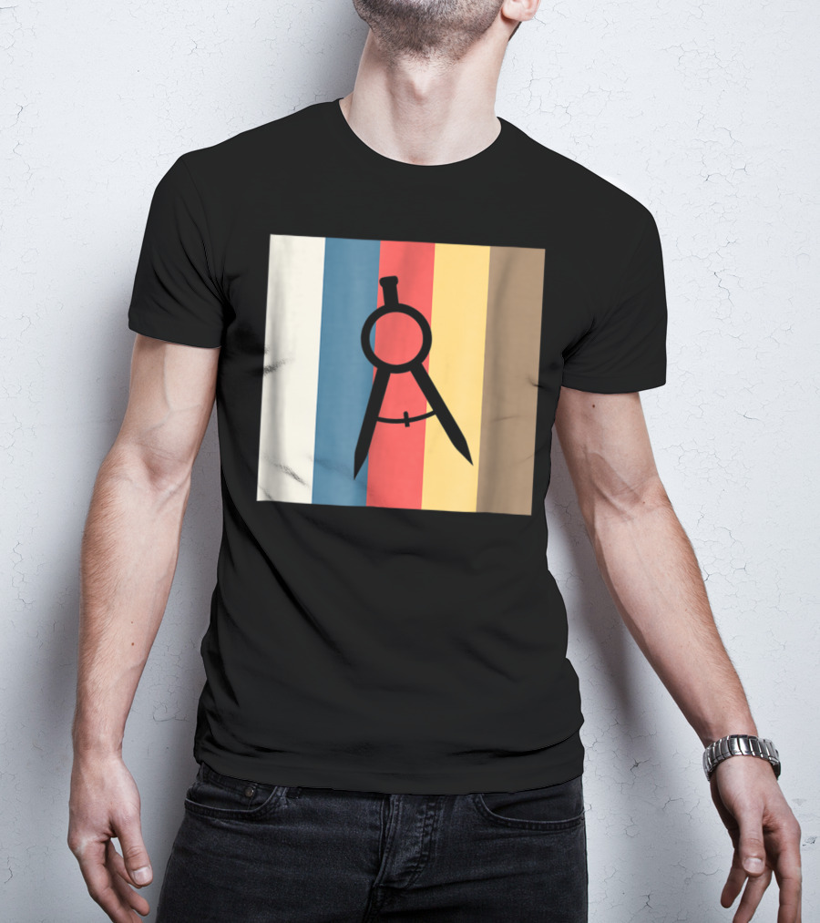 Cool Divider Vintage Architecture Compass On Retro Color Stripes T-Shirt
