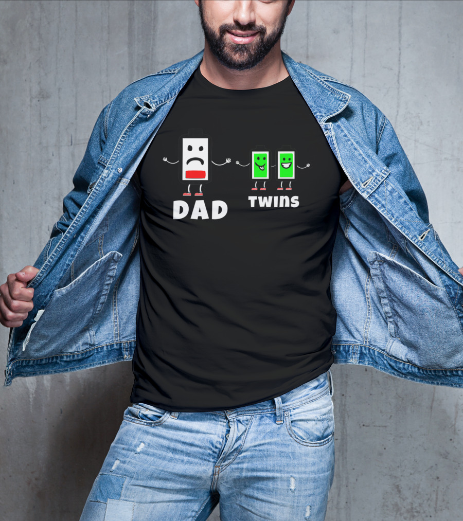 Dad Twins Low Battery Full Charge Family Humor T-Shirt