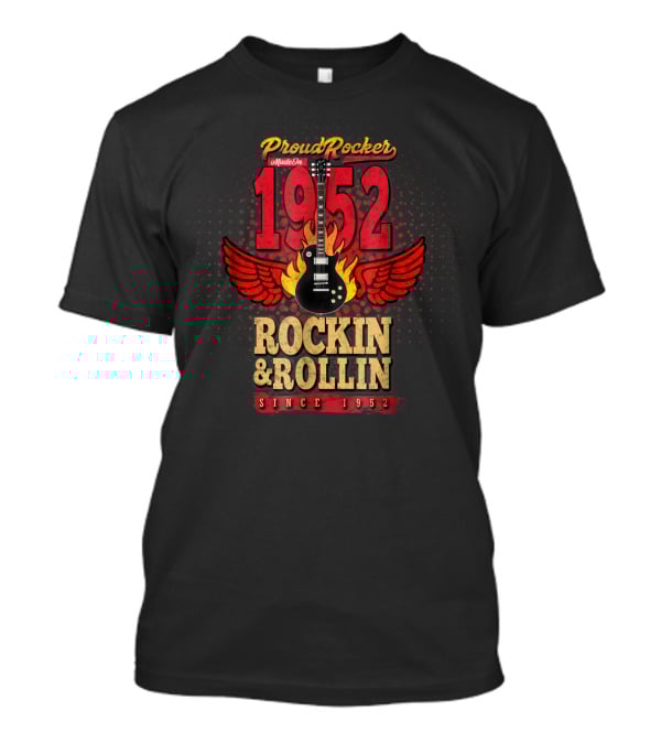 Proud Rocker Since 1952 Flaming Wing Guitar Rockin And Rollin T-Shirt
