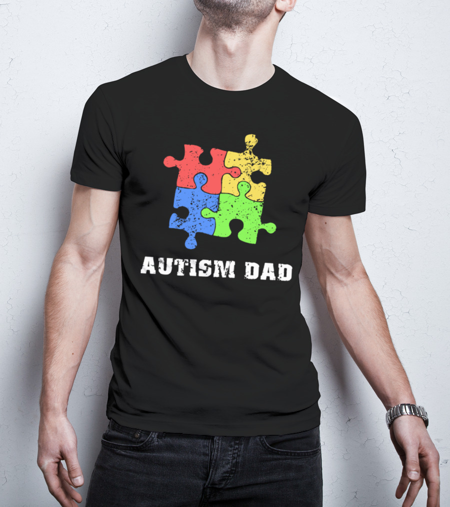 Autism Dad Puzzle Piece Support Educate Love Tee99 T-Shirt