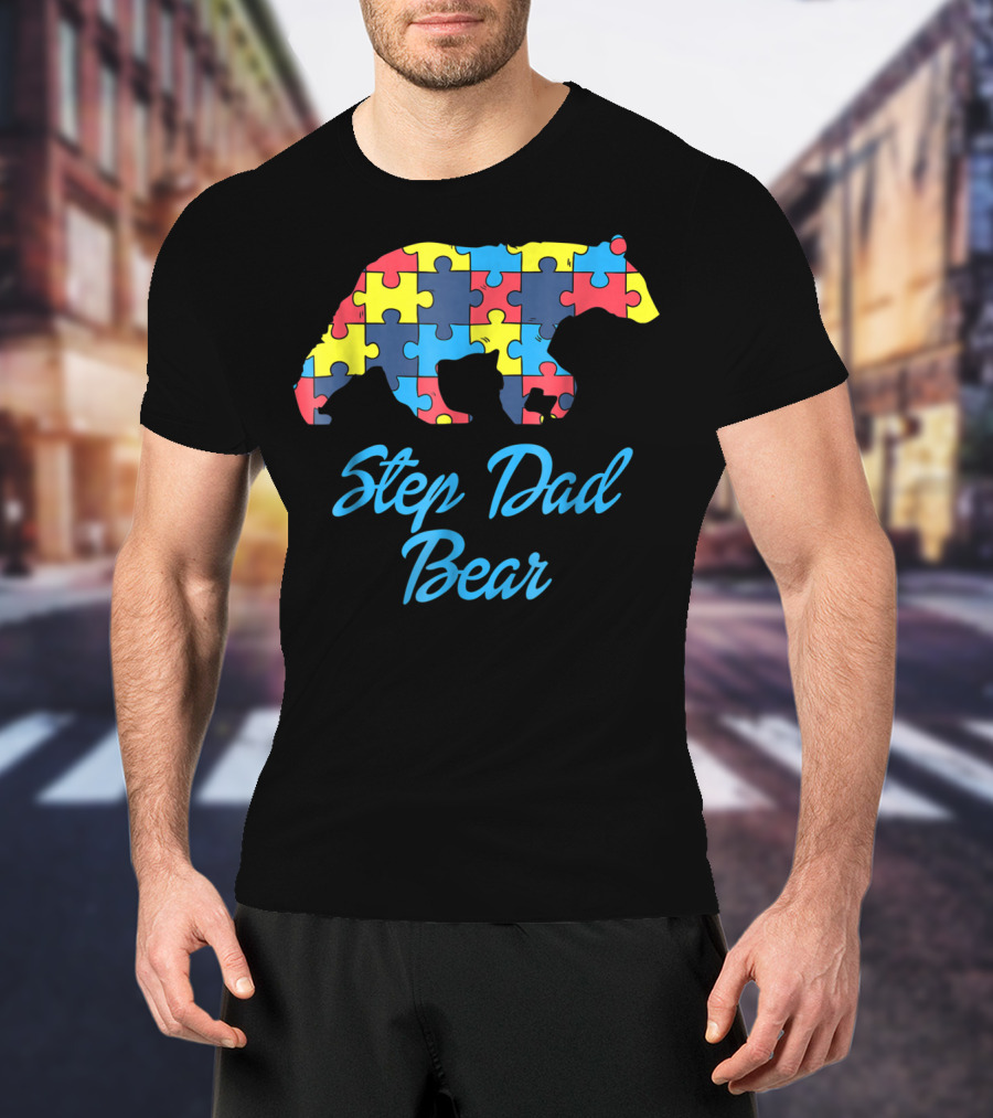 Step Dad Bear Autism Awareness Puzzle T-Shirt