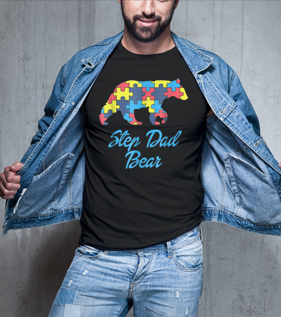 Step Dad Bear Autism Awareness Puzzle T-Shirt